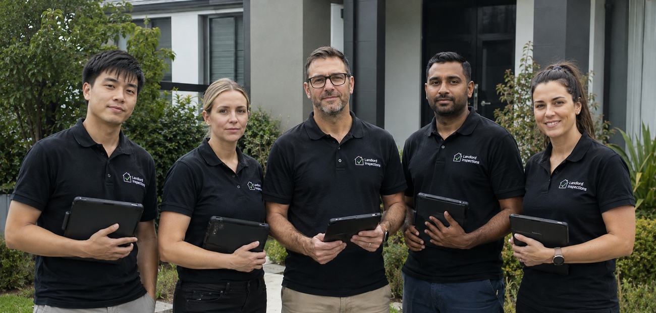 The Landlord Inspections team outside a New Zealand rental property